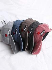 1pc Vintage Washed Sun-Proof Unisex Heart Embroidery Baseball Cap, Suitable For Couples Vacation Outfit