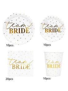 10pcs Bridal Shower Party Supplies, White And Gold Bride Theme Plates, Disposable Tableware Set For Wedding, Engagement And Bachelorette Party Decoration - Multicolor - View 13