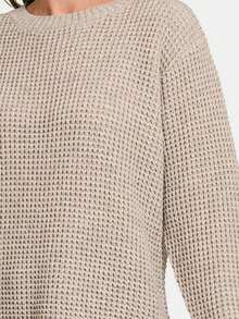 Women's Casual Pullover Essential Waffle-Knit Sweater Top Mocha Waffle Long Sleeve Cozy And Warm Crew Neck Relaxed Fit Perfect For Spring/Fall/Winter Versatile Layering Piece For Casual Wear And Office Outfits - 摩卡 - 查看 2