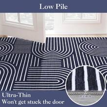 1Pcs Room Decor Modern Rainbow Stripe Geometric Rug For Living Room Bedroom Runner For Hallway Non-Slip Machine-Washable Floor Mat Foldable & Durable Home Decor Abstract Area Rug For Dining Room Dorm - Blue - View 5