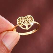 1 pieza Anillo de mujer con diseño de árbol de Navidad en forma de corazón elegante, regalo navideño - Multicolor - Ver 9