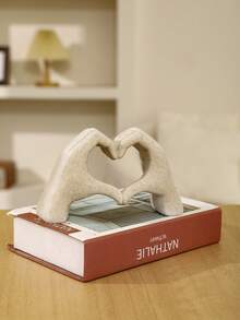 1 件心形手势装饰，手指雕像现代艺术雕塑个性化家居装饰，创意婚礼桌面装饰，情人节和新年礼物 - 米色 - 查看 2