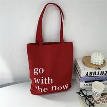 Pastel Pink Holiday Gift Tote Bag With Red Printed Text, Casual Large Capacity Shoulder Tote Canvas Bag, Suitable For Graduates, Teenagers, College Students, Vacation, Beach, Handbag - Red - View 8