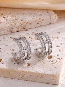 rakol 2 件复古优雅 H 形包裹方晶锆石环形耳环，适合派对、婚礼、正式场合，可作为礼物