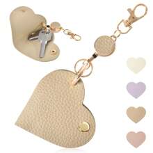 1pc Smart Key Holder, PU Leather Key Pouch, Unisex Intelligent Key Wallet, Covered Key Chain, Car Key Bag, Key Case, Cute Pebbled Leather Carabiner With Key Ring - Multicolor - View 15