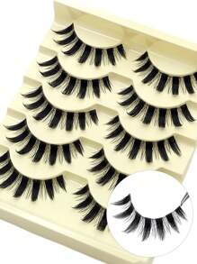 Asiteo 5 对漫画睫毛睫毛柔软自然长睫毛假睫毛，动漫纤细条状假睫毛，用于日常化妆延长角色扮演，派对可重复使用条状睫毛，睫毛，睫毛，假睫毛 - 尖尾漫畫款 - 查看 2