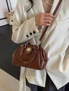 简约质感优雅的女士手提包，时尚经典的日常纯色，精致的斜挎包，小众设计，复古单肩包，适合通勤上班，外出约会逛街 - 棕色 - 查看 4