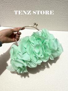 Women Elegant Light Green Floral Pleated Satin Evening Clutch Party Bag Purse Handbag– Chic Chiffon Petal Handbag With Chain Strap, Fits ProMax Size Phone & Essentials, Perfect For Bride, Weddings, Dates, Proms, Holidays, Sorority Formals, Graduation Parties, Spring Galas, Cocktail Events, And Special Occasions