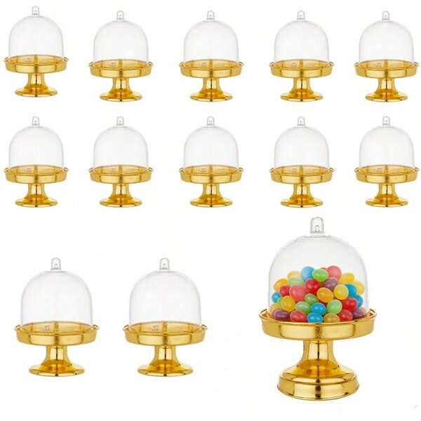 12pcs Mini Candy Box, Gold Electroplated Process With Lid Window Cake Tray, Suitable For Birthday, Halloween, Christmas, Wedding, Holy Festival, Party And Gathering Candy Cake Packaging Display Box