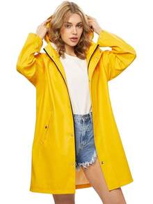 UNIQUEBELLA Rain Jackets For Women Waterproof, Raincoat Long Hooded Rain Coats Outdoor Windbreaker Trench Coat - 升級黃色 - 查看 1