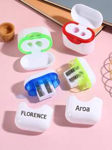 Personalizowana temperówka w kształcie słuchawki z dwoma otworami, niestandardowe małe i duże otwory do temperowania kredek do brwi i ołówków, artykuły szkolne, spersonalizowana temperówka do nagród szkolnych