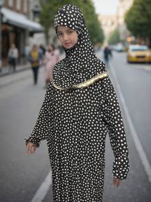 Casual Robe For Muslim Girls Aged 11-16, Elegant School Style, Slim Fit Modest Robe For Muslim Teens, Multi-Color Options, Floral Print Abaya For Muslim Girls Age 11-16, Sweet & Vibrant, New Muslim Girls Floral Headscarf With Lace Trim