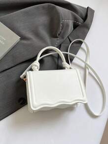 时尚迷你简约五金蝴蝶结装饰多功能手提包，适合购物、钱包、逛街、年轻女性、大学生、新人、白领。非常适合办公室、大学、工作、商务、通勤、户外活动、旅行和短途旅行。 - 白色 - 查看 5