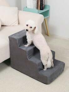 1 pieza Escaleras portátiles antideslizantes para perros pequeños, sofá, cama, adecuadas para mascotas ancianas, peldaños de espuma desmontables y lavables - Gris - Ver 7