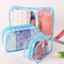 3pcs Multi-Functional Portable Outdoor Travel Transparent Waterproof Wash Bag For Storage. It Can Be Used As A Wash Bag. Cosmetic Bag And Stationery Bag Are Suitable For A Wide Range Of Uses. 3 Size (Medium, Medium And Small)