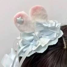 1pc Bowknot Bohemian Polyester Lolita Lace Headband, Versatile Lolita Lace Headband, Sweet Headband Accessory; 5pcs Japanese School Girl/Magical Girl Sakura Xie'Anran Style Hair Clips; 1 Pair Handmade Cute Japanese Angel Wings Hair Clips, Crystal Bowknot Decor Hair Clips - Bow Headdress - View 5