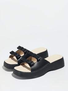 Women's Fashion Extra Light Platform Sandals, Outdoor Slippers Wedge High Heel, Party Shoes With Crystal Pearls - Black - View 8