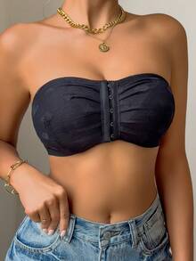 Women's Black Front Closure Lace Panel Bra