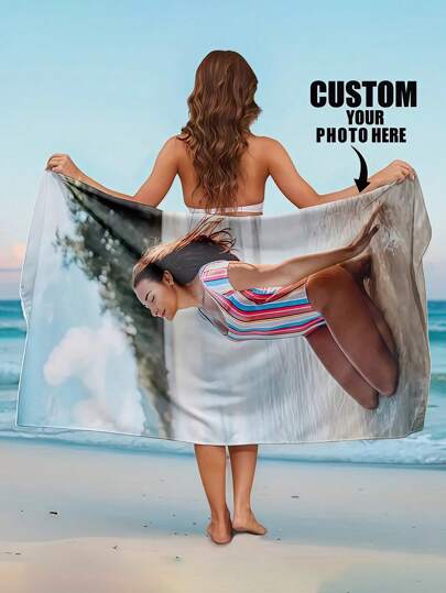 Custom Photo Beach Towel - Personalized With Your Own Image, Super Soft Microfiber, Quick-Dry , Contemporary Geometric Design For Beach, Pool, Bathroom Use, Poolside Accessory Quickdry Fabric, Personalized Beach Towel