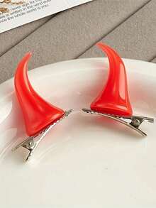 A Pair Of Halloween Demon Horn Hair Clips With Red, Black, And White Horn Hair Clips, Creative And Personalized Hair Accessories, Is The Best Gift For Family, Friends, And Lovers - Multicolor - View 2