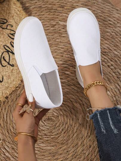 Fashionable Comfortable Casual Minimalist Rubber Sole Versatile Solid Color Slip-On Women's Sneakers, Lightweight Outdoor Marathon Hiking Shoes, Low-Top Breathable Wear-Resistant, Spring/Autumn 2026