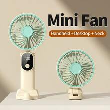 3-In-1 Foldable USB Powered Fan With 6 Wind Speeds & Digital Display, Portable Makeup Fan With Stand, 90°Adjustable For Handheld, Neck, And Desktop Use, Suitable For Travel, Beach, And Outdoor