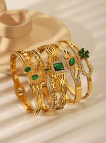 1 Pc Fashionable & Elegant Bracelet, Personalized Geometric Zirconia Bracelet, Jewelry Accessory Gift For Women/Girls, Waterproof, Stainless Steel, Gold, Love, Lucky Charm