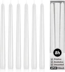 KORCCI Ivory Taper Candles 10 Inch - Set Of 6 Long Candles, 8 Hours Long Burning, Smokeless & Unscented & Dripless, Weddings, Birthdays, Dinner, Parties,, Prayer, Meditation - trắng - Xem 2