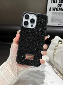 1pc Black Velvet Texture Fully Encrusted Rhinestones Shockproof 2-In-1 Phone Case Compatible With IPhone 15 Pro Max/17 Pro Max/17 Ari/S25 Ultra Waterproof Anti-Fall Scratch Resistant