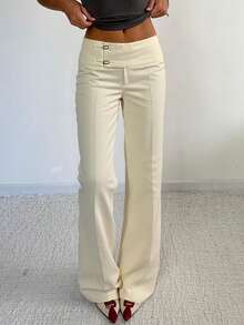 Quần nữ trơn màu thanh lịch kiểu dáng Y2K ống đứng hơi loe, cạp thấp tối giản, quần cargo casual, cạp không đối xứng, phù hợp cho trang phục công sở mùa thu/đông và hẹn hò mùa xuân. - Màu be - Xem 1