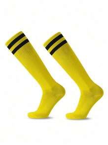 1 Pair Unisex Striped Over-The-Knee Football Socks, Breathable Anti-Slip Sports Socks For Teenagers, Moisture-Wicking, Comfortable, Quick-Drying, Elastic Fit, Suitable For Outdoor Activities, Cycling, Hiking, Running And Active Play For Boys And Girls 9+ Years Old, All Seasons