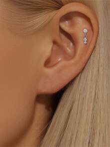 EleRunis 1PC 925 Sterling Silver 16G Cz Dangle Push Pin Theadless Labret Flat Back Cartilage Tragus Helix Piercing Earring Fine Jewelry For Daily Wear Wedding Party Engagement Anniversary Valentine's Day - Silver - View 5