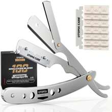 Utopia Care Professional Straight Razor For Men, Barber Straight Edge Razor Safety With 100 Pack Blades, Black