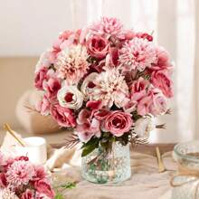 1/3 件人造玫瑰花，玛丽公主玫瑰，法国复古玫瑰，球形菊花，假植物，花束，适用于家居装饰、婚礼装饰、秋季装饰、秋季装饰、房间装饰、厨房配件、餐厅、卧室装饰、浴室配件、派对装饰、万圣节装饰、圣诞节装饰、新年装饰、新娘手捧花、校园装饰、户外花园配件