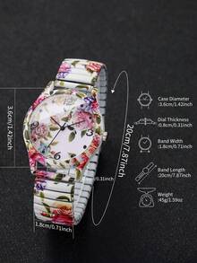 3pcs/Set Women's Floral Print Elastic Band Classic Numeric Dial Quartz Watch, Fashion & Leisure Stylish Watch (Excluding Watch Box) - Multicolor - View 5