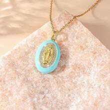 1 pieza Collar con colgante ovalado de estilo bohochic con deidad y acabado goteado, multicolor para elegir, idea de regalo para mujeres, perfecto para ocasiones formales, uso diario y como presente afectuoso