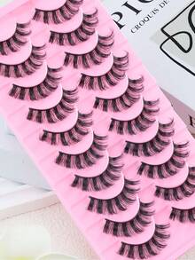 10 Pairs Russian Style False Eyelashes, D-Curl Thick & Fluffy Lashes For Daily & Party, Charming Eye Makeup, Travel Essential Strip Lashes,Lashes,Eyelashes,Fake Lashes - Black - View 6
