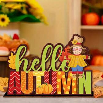 1pc Charming Country Style "Hello Autumn" Desktop Sign - Thanksgiving And Fall Decor With Pumpkins, Leaves And Gnome Figures, Farmhouse Style, Great For Home And Office, Thanksgiving Decor Decorative Plaque Durable Fall Decor, Home Fall Decor