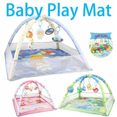 Tummy Time Activity Mat Baby Play Gym Mat With 4pcs Soft Brachiosaurus DinosaursHangwing Dolls And 20pcs Balls For Stage-Based Sensory And Motor Skill Development, Indoor And Outdoor Travel Portable Baby Game Mat,Newborn Gift For Independence Day And Christmas