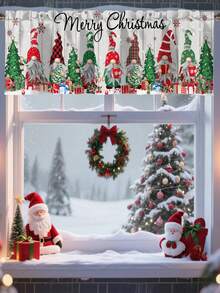 1pc Merry Christmas Curtain Valance With Rod Pocket Faceless Doll Winter Snowman Christmas Tree Golden Snowflake Five-Pointed Star Pattern Polyester Window Treatment For Living Room Kitchen Bedroom Festive Winter Wonderland Theme Christmas Decorations For Home 2025 Sparkling New Year 2026 Wall Home Room Decor - Multicolor - View 11