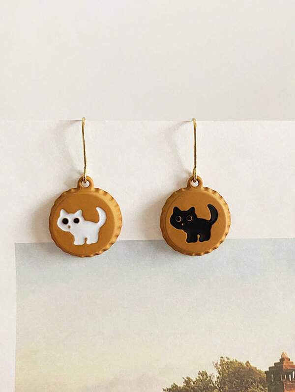 1 Pair Cute Cartoon Cat Ear Hook Earrings, Novelty Cap Style Minimalist Kawaii Korean Earrings