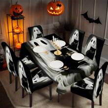 1/4/5/6/7/36pcs Halloween Theme, GhostPrinted Chair Covers / Chair Cover Set, Suitable For Indoor Home Restaurant, Hotel Modern Daily Decoration,Party Decoration,Wedding Decoration,Dining Room Decoration,Kitchen Decoration,Tablecloth Suitable For Square Tables, Elastic Chair Covers Can Be Washed