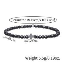 New Men's 4mm Black Obsidian Cross & Volcanic Stone, Turquoise Beaded Bracelet