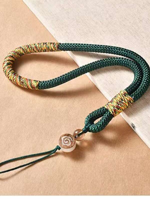 Army Green Thick Cell Phone Lanyard Wrist Strap, Premium Nylon Material Camera/Key Chain Rope With Decorative Cloud Pattern Pendant