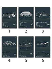 1/6 件装饰艺术风格超级跑车海报套装，高性能赛车墙面艺术，优质纸质印刷，适用于家居装饰、卧室、餐厅、工作室、客厅，无框 - 彩色 - 查看 4