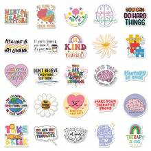 50pcs Psychological Health Slogans Graffiti Stickers Helps Cure Depression - Waterproof PVC Decals For Phone Cases, Laptops, Refrigerators, Suitcases & More - Reusable, High-Quality, Glossy & Matte Finish, Versatile Adhesive | Pastel Graffiti Stickers | Reusable Stickers - 彩色 - 查看 4
