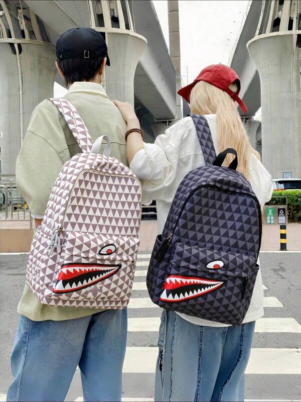 1pc Fashion Shark Backpack, Student Casual Travel Bag With Adjustable Shoulder Straps, Lightweight And Spacious, Printed Design, Unisex, Suitable For Back To School Season And Daily Use Back To School Supplies