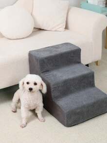 1 pieza Escaleras portátiles antideslizantes para perros pequeños, sofá, cama, adecuadas para mascotas ancianas, peldaños de espuma desmontables y lavables - Gris - Ver 8