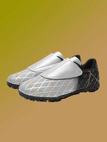 1双儿童PU皮耐磨防断钉防滑专业儿童足球鞋适合所有季节日常锻炼 - 銀色 - 查看 4