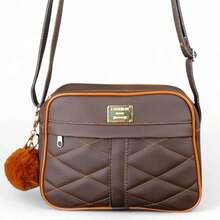 Small Women's Bag With Reinforced Crossbody Strap + Cute Pompom Keychain - 鏽棕色 - 查看 3